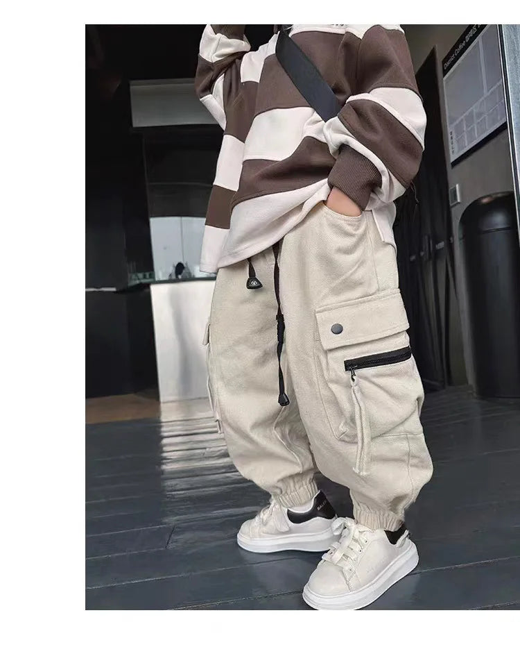 Pantalon cargo garçon streetwear - Style baggy décontracté
