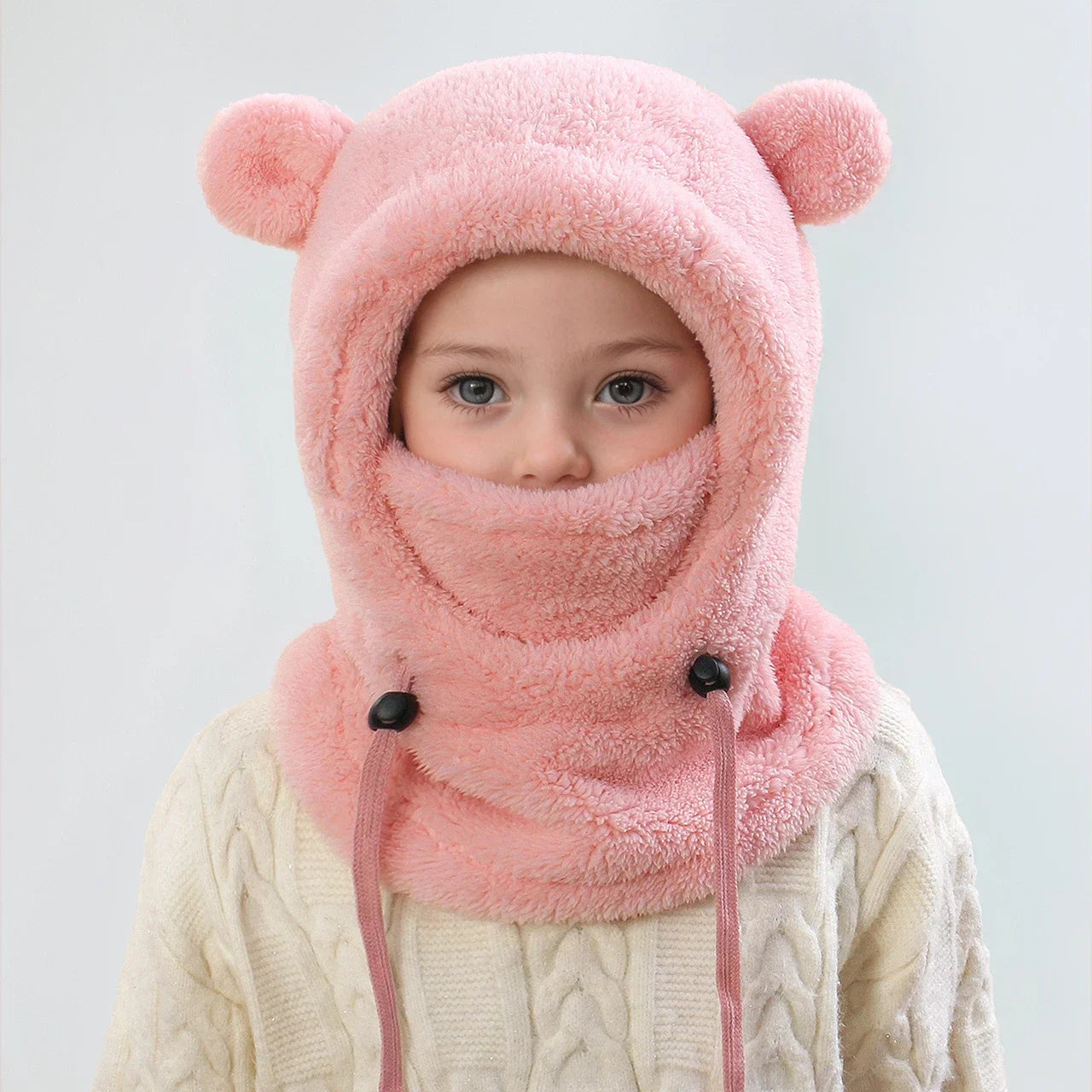 Bonnet Cagoule Enfant Rose - Casque Polaire Thermique Écharpe Intégrée Ski