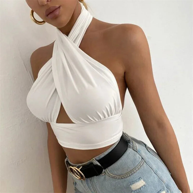 Top Halter Y2K Femme Dos Nu Été