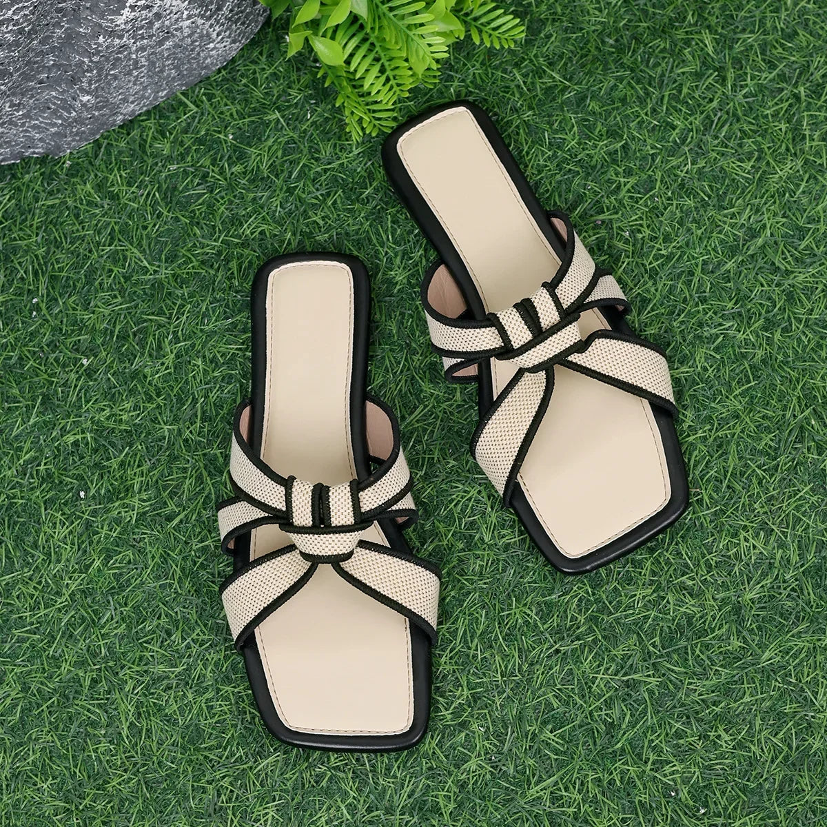 Sandales Femme Plates Été - Semi-Pantoufles Élégantes Semelle Caoutchouc