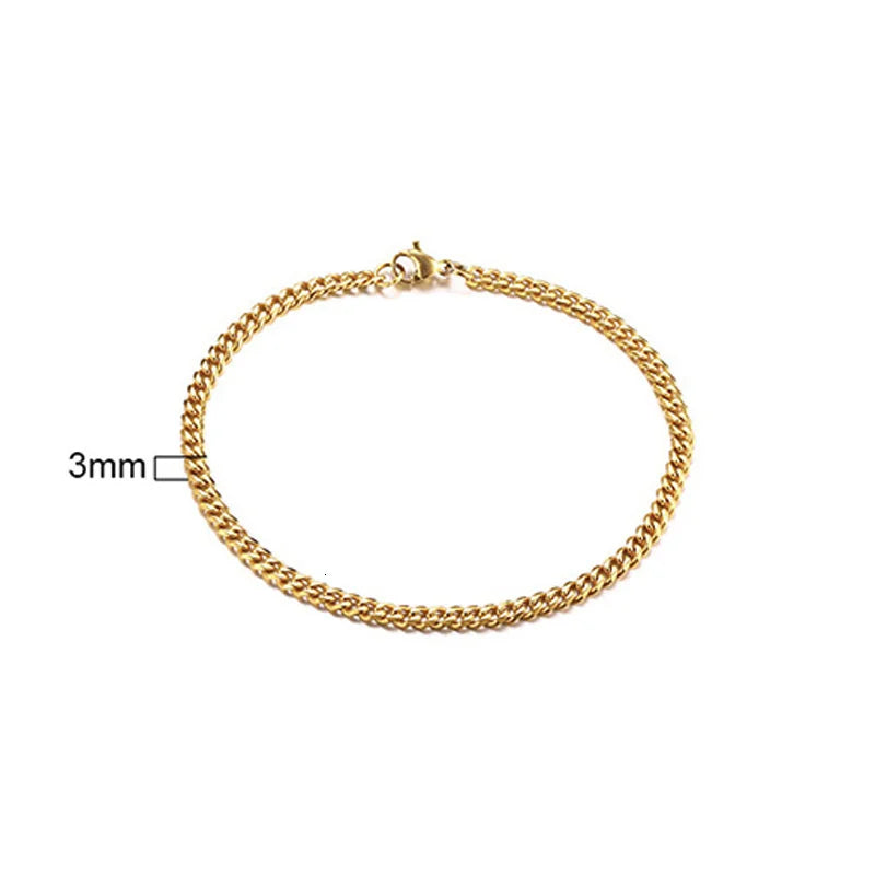 Bracelet Chaîne Acier Inoxydable Cuban Link - Bangle Doré Unisexe Empilable 3mm-9mm Homme Femme