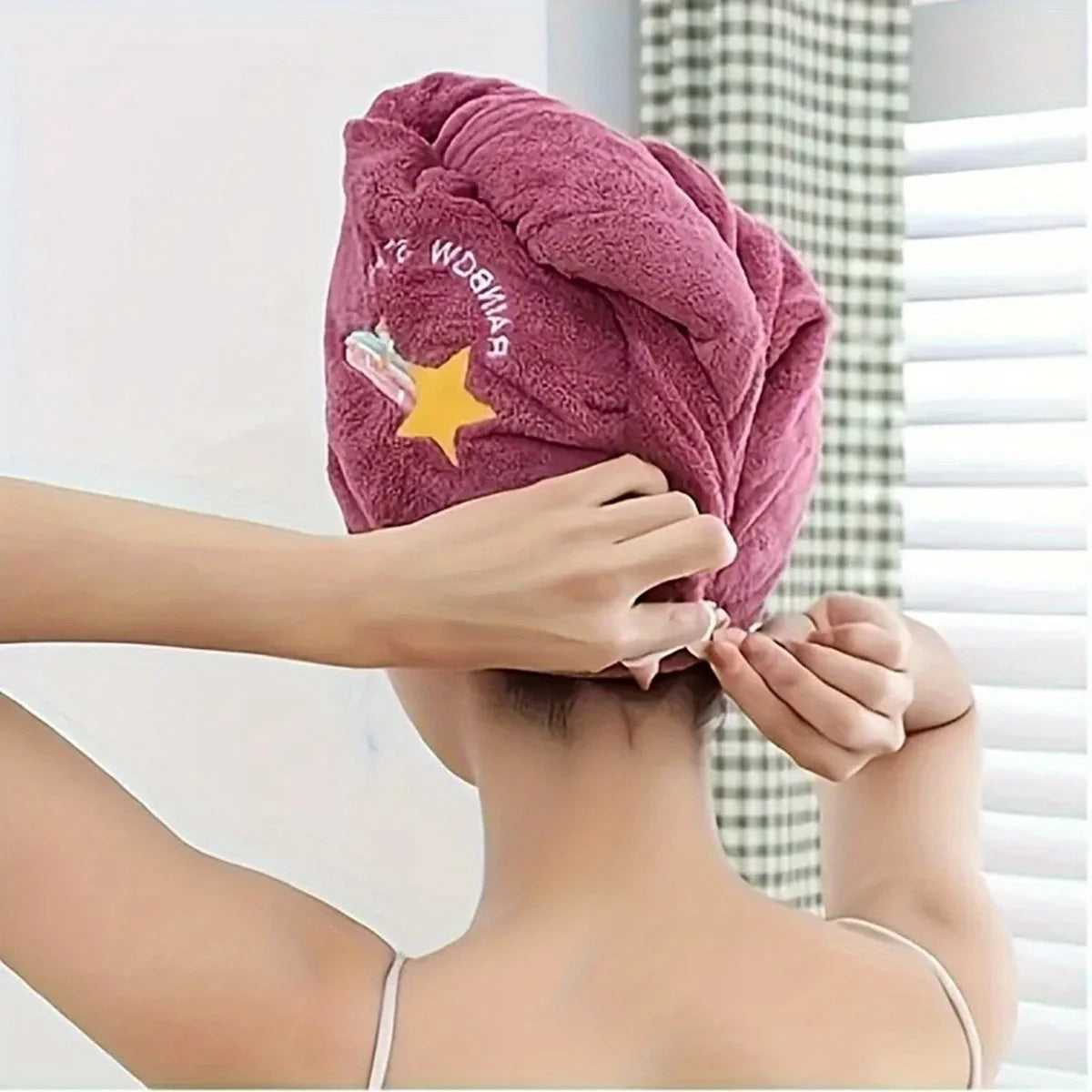 Serviette Cheveux Microfibre Turban Séchage Rapide - Bonnet Absorbant Femme Motif Géométrique Tissu Tricoté Enveloppant