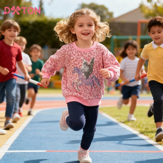 Sweat-shirt Fille à Sequins - Imprimé Léopard Rose - Sportswear Décontracté