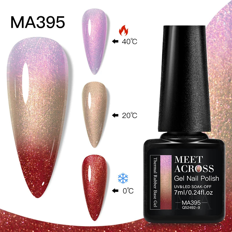 Vernis Gel Base Caoutchouc MEET ACROSS 7ml - Thermochrome Paillettes Gradient UV Manucure Longue Tenue