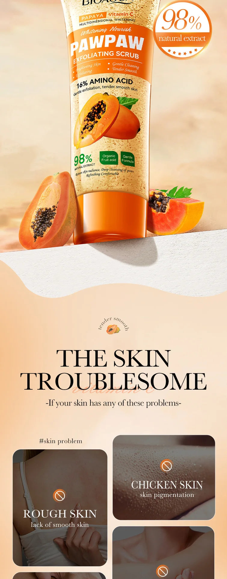 Gommage Exfoliant Papaye Vitamine C 100g - Crème Hypoallergénique Hydratante Parfumée Nettoyage Profond