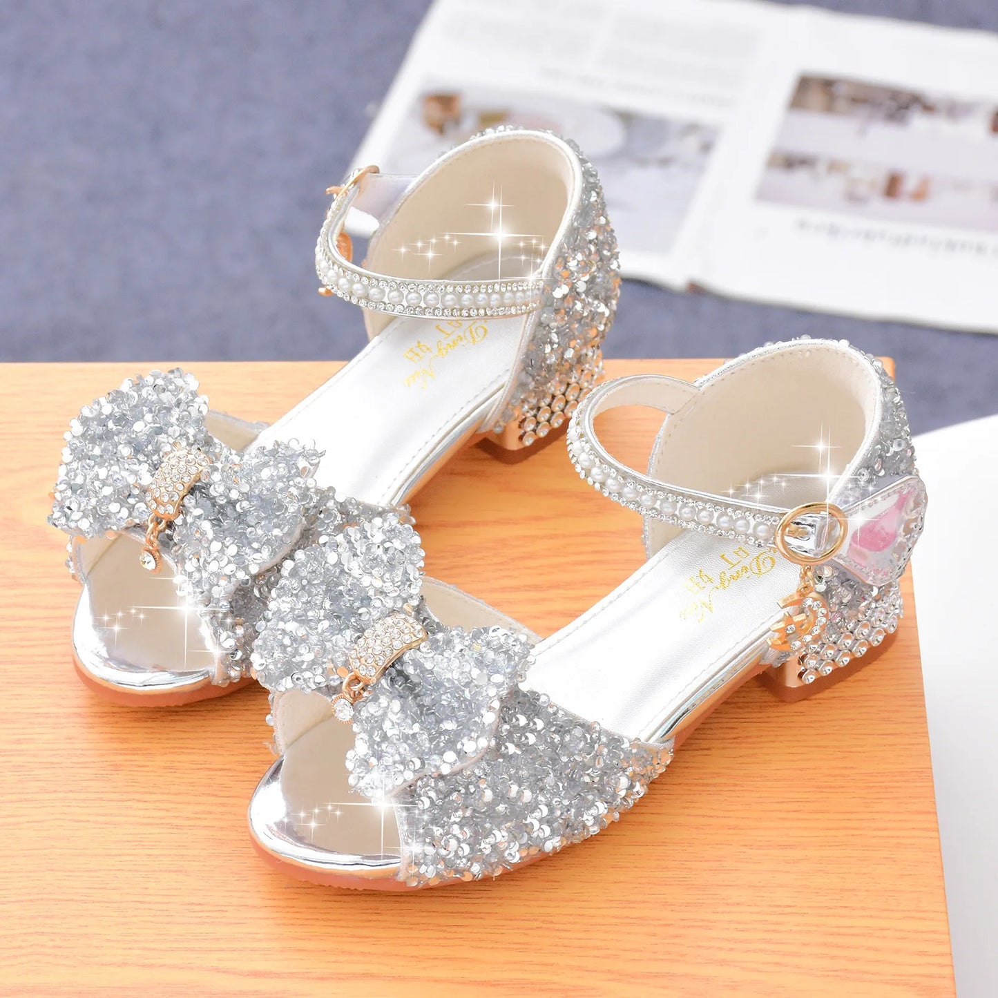 Sandales Fille Été 2025 Nœud Cristal - Chaussures Talons Princesse Blanches Mariage Cérémonie