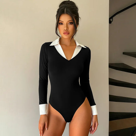 Elegant Long Sleeve Bodysuit - Slim Fit Women's Top 2025