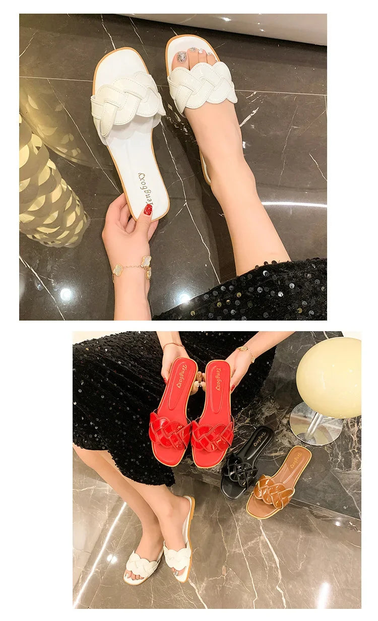 Mules Femme Bout Carré Été - Sandales Plates Large Casual Outdoor