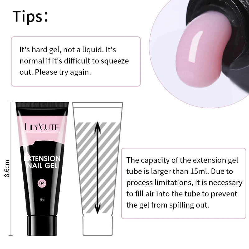 Gel Extension Ongles Paillettes LILYCUTE 15ml - Vernis Semi-Permanent UV Construction Nail Art