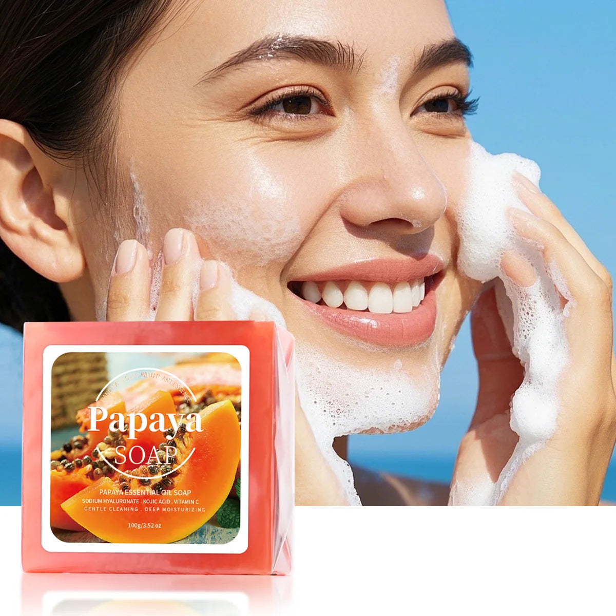 Savon Artisanal Papaye 100g - Nettoyage Profond Éclaircissant Lait de Chèvre Coco