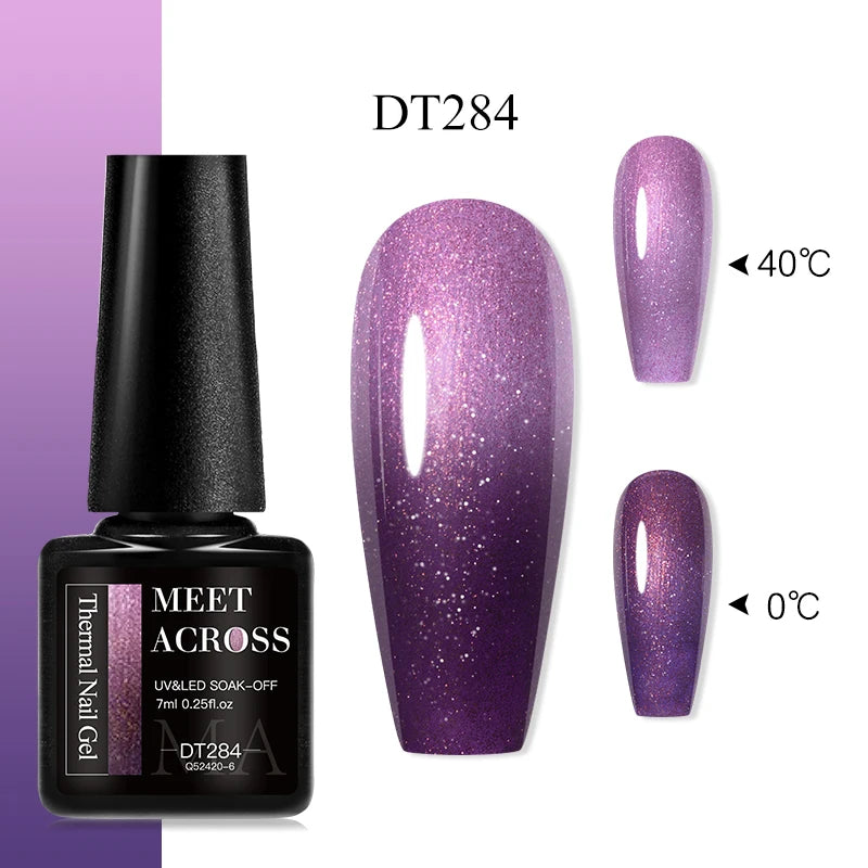 Vernis Gel Base Caoutchouc MEET ACROSS 7ml - Thermochrome Paillettes Gradient UV Manucure Longue Tenue