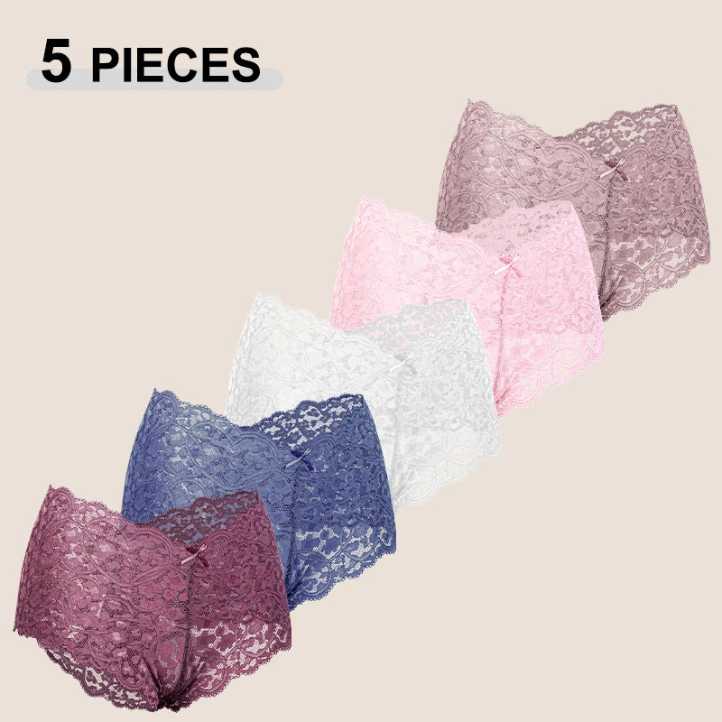 Lot de 5 Culottes Femme Dentelle Sexy - Shorty Transparent Nœud Papillon Respirant