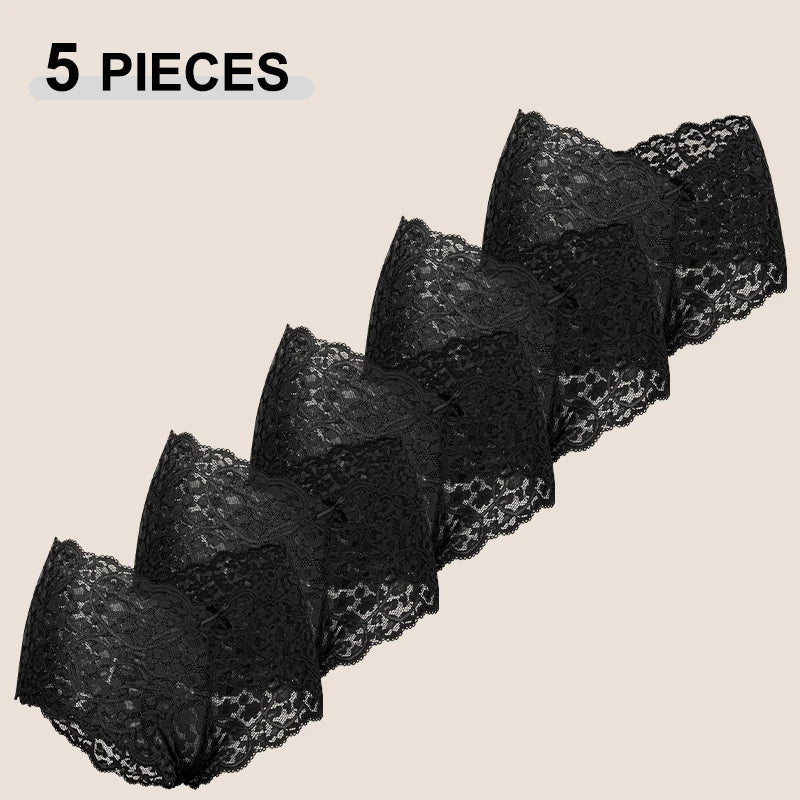 Lot de 5 Culottes Femme Dentelle Sexy - Shorty Transparent Nœud Papillon Respirant