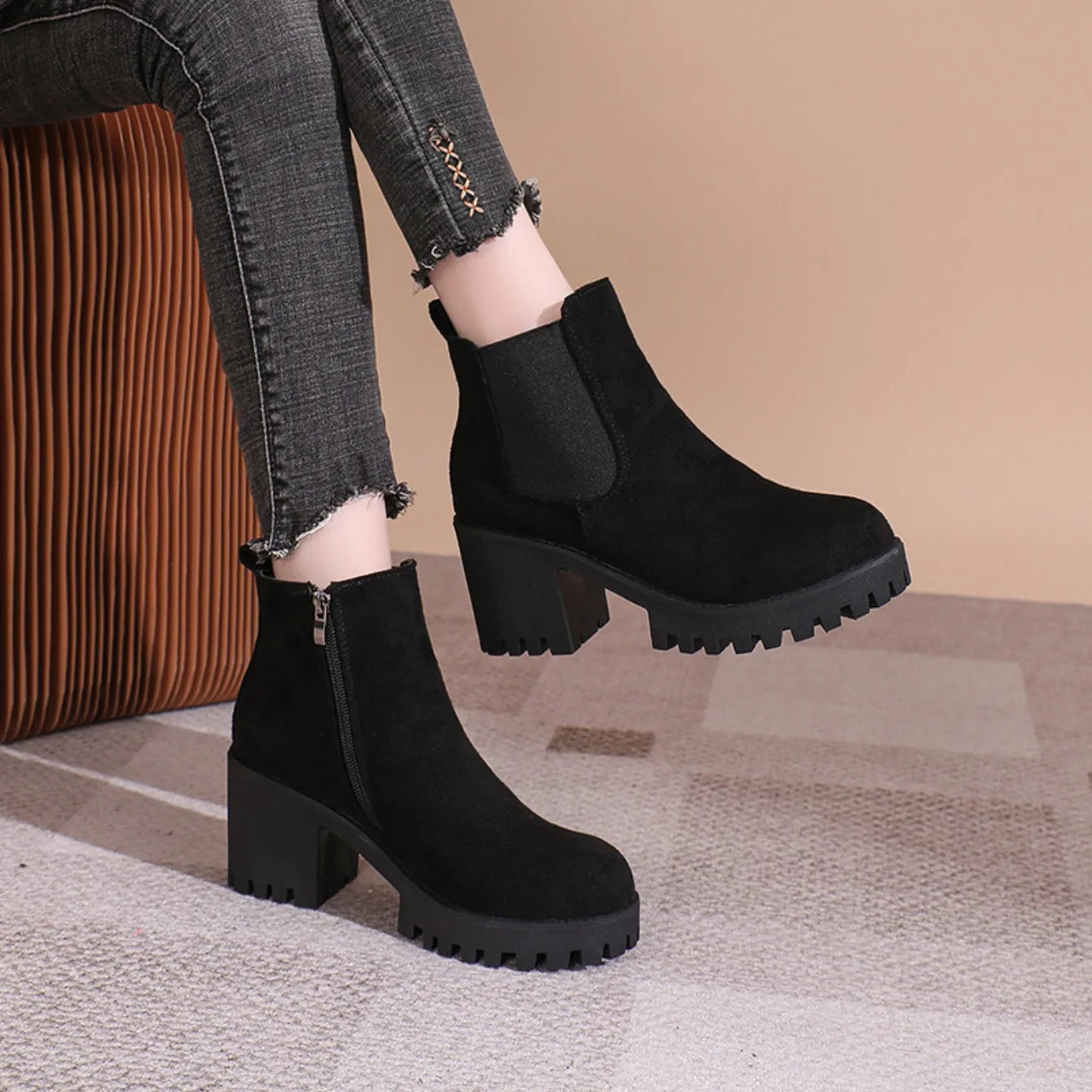 Bottines Plateforme Femme Élégantes - Bout Rond Zip Automne Hiver 2024