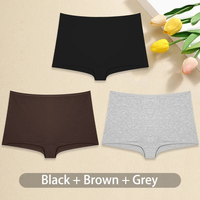 Lot de 3 Culottes Femme Coton - Boxers Taille Basse Seamless Confortables