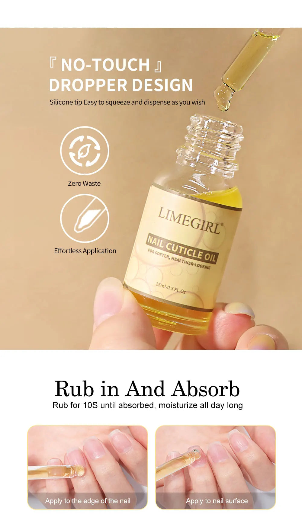 LIMEGIRL Huile Nourrissante Ongles Cuticules 15ml - Répare Ongles Abîmés Hydratante Fortifiante Illuminatrice Soin Manucure