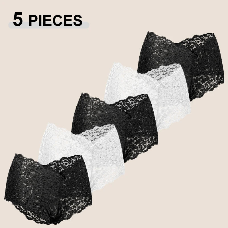 Lot de 5 Culottes Femme Dentelle Sexy - Shorty Transparent Nœud Papillon Respirant
