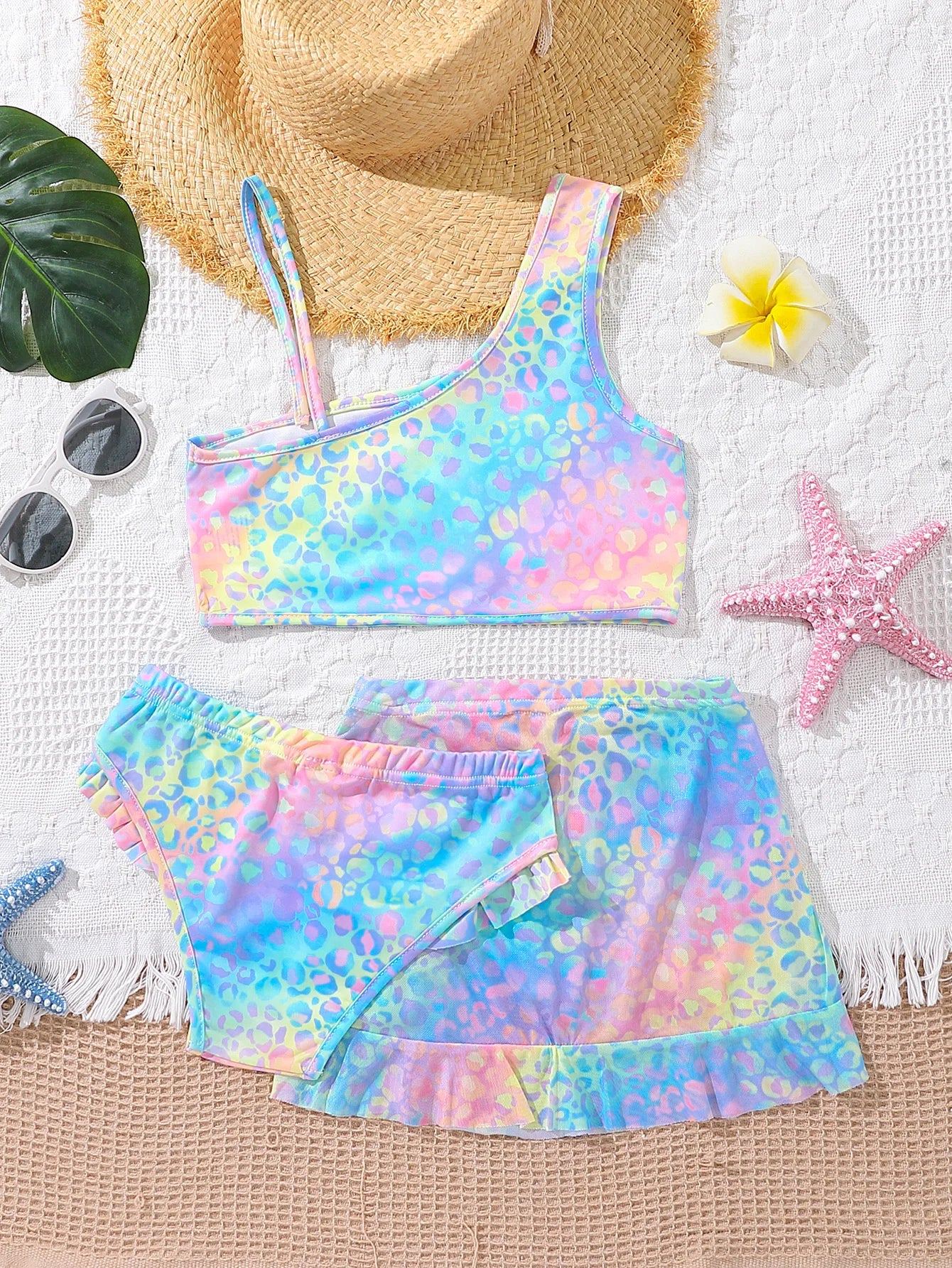 Ensemble Maillot de Bain Fille 3 Pièces Coloré - Bikini + Jupe 8-14 ans