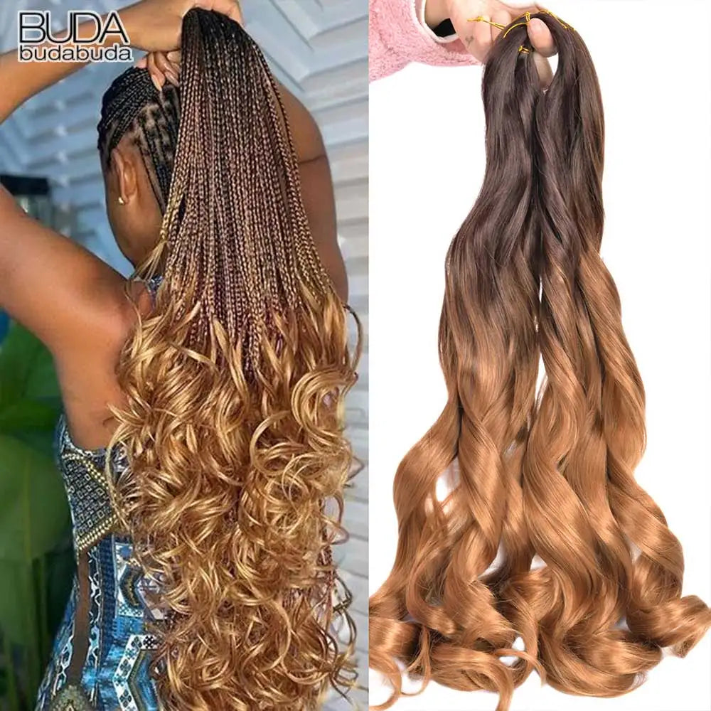 Extension Tresses French Curls Pré-Étirées - Mèches Synthétiques Loose Wave Spiral Curl Haute Température Ombré