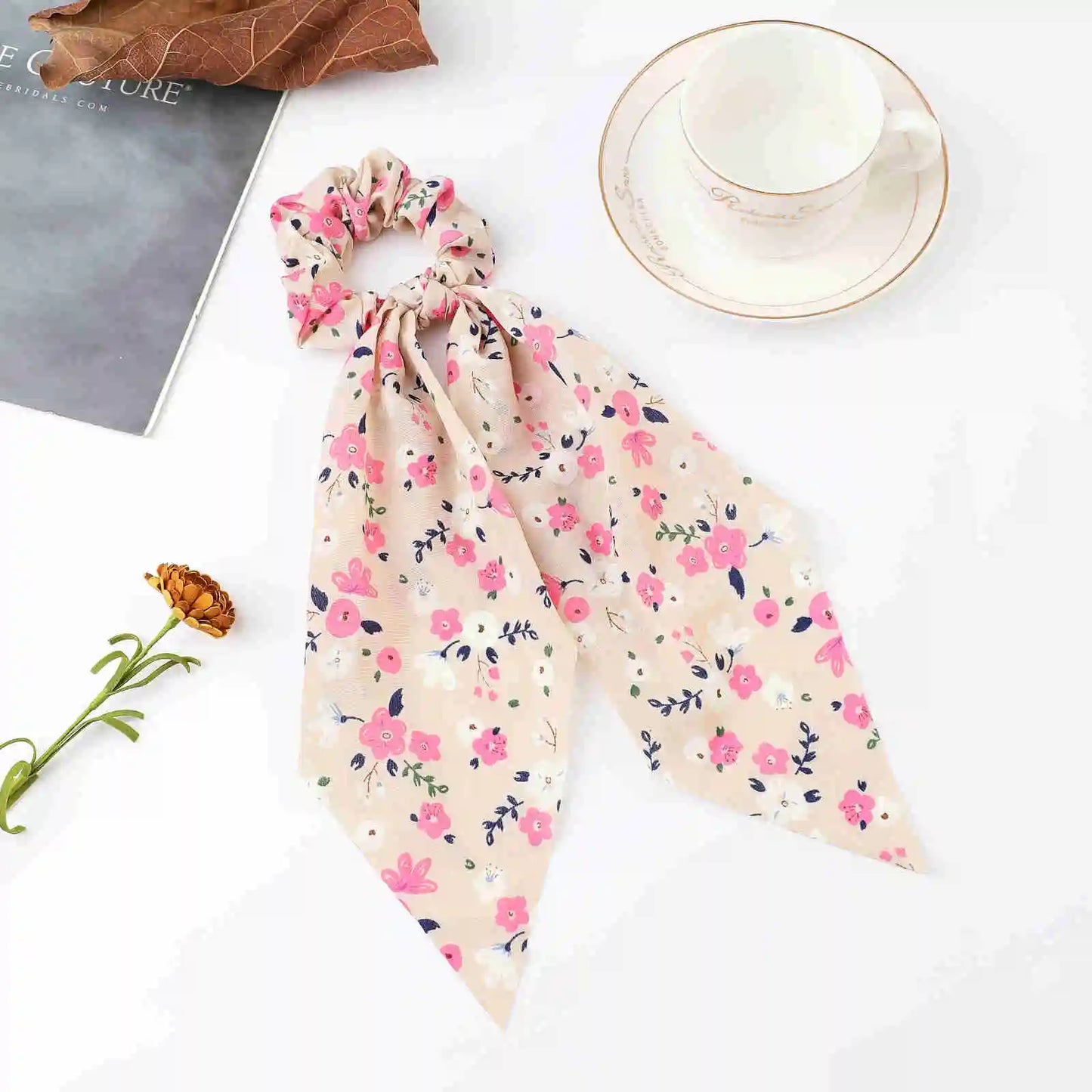 Chouchous Long Ruban Mousseline Imprimé Mode - Foulard Queue Cheval Élastique Cheveux Femme Fille Accessoires