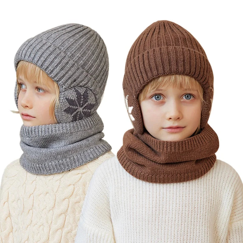 Ensemble 2 Bonnets Tricotés Enfant Doublure Polaire - Chapeau Écharpe Hiver 4-10 Ans