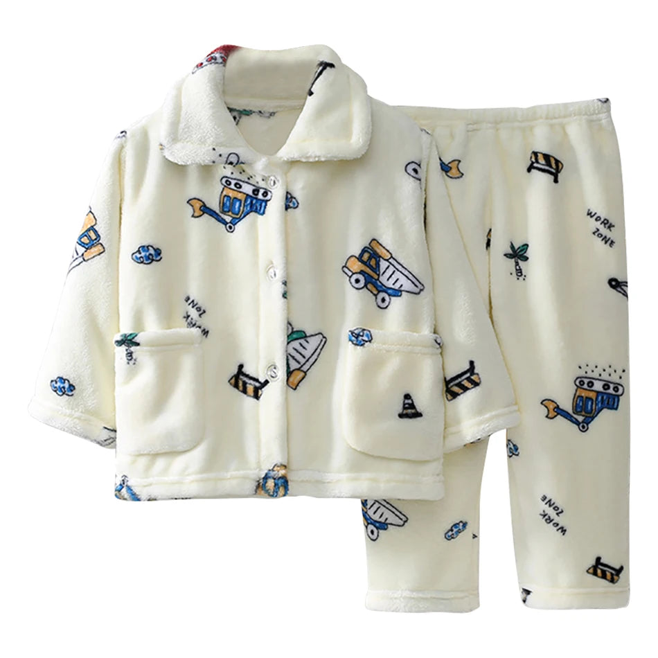 Pyjama Enfant Hiver Polaire Corail - Ensemble Cartoon Doux et Chaud