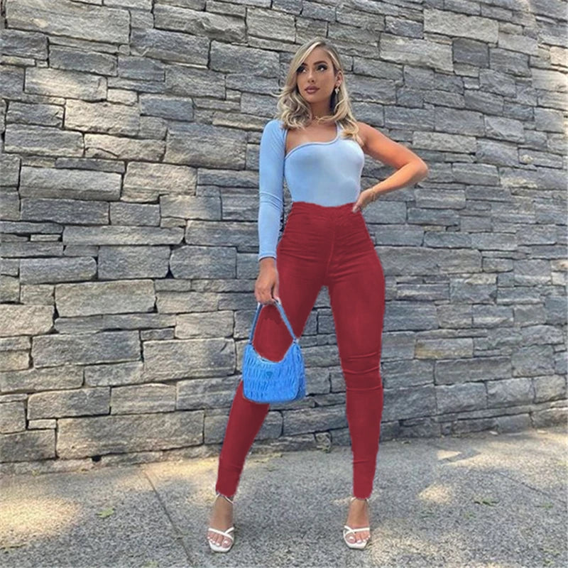 Pantalon Femme Taille Haute Slim Stretch - Printemps Automne