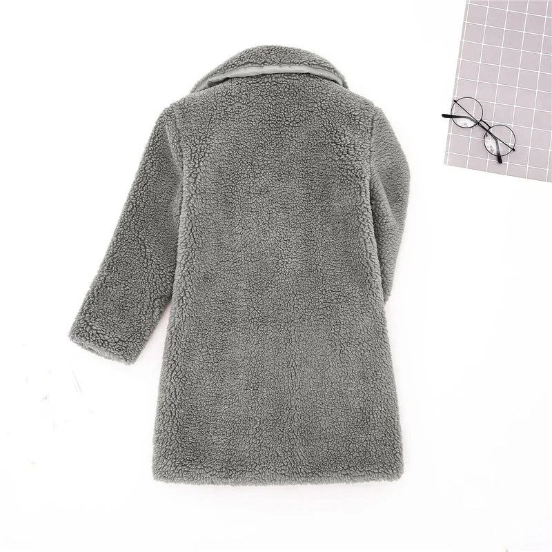 Veste Laine d'Agneau Enfant - Manteau Chaud Hiver Polaire - Boutons Simple Rangée 2-14 Ans