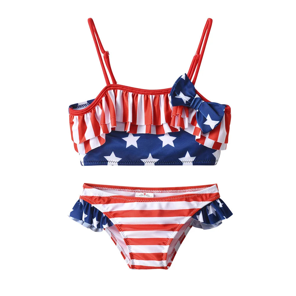 Bikini Fille 2 Pièces Drapeau Américain - Étoiles et Rayures Été