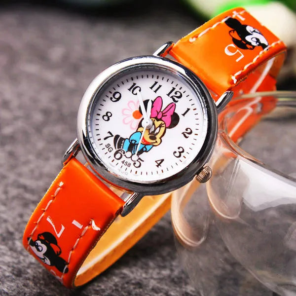 Montre Enfant Mickey Mouse Disney - Montre Quartz Cartoon Garçon Fille Cuir PU Cadeau