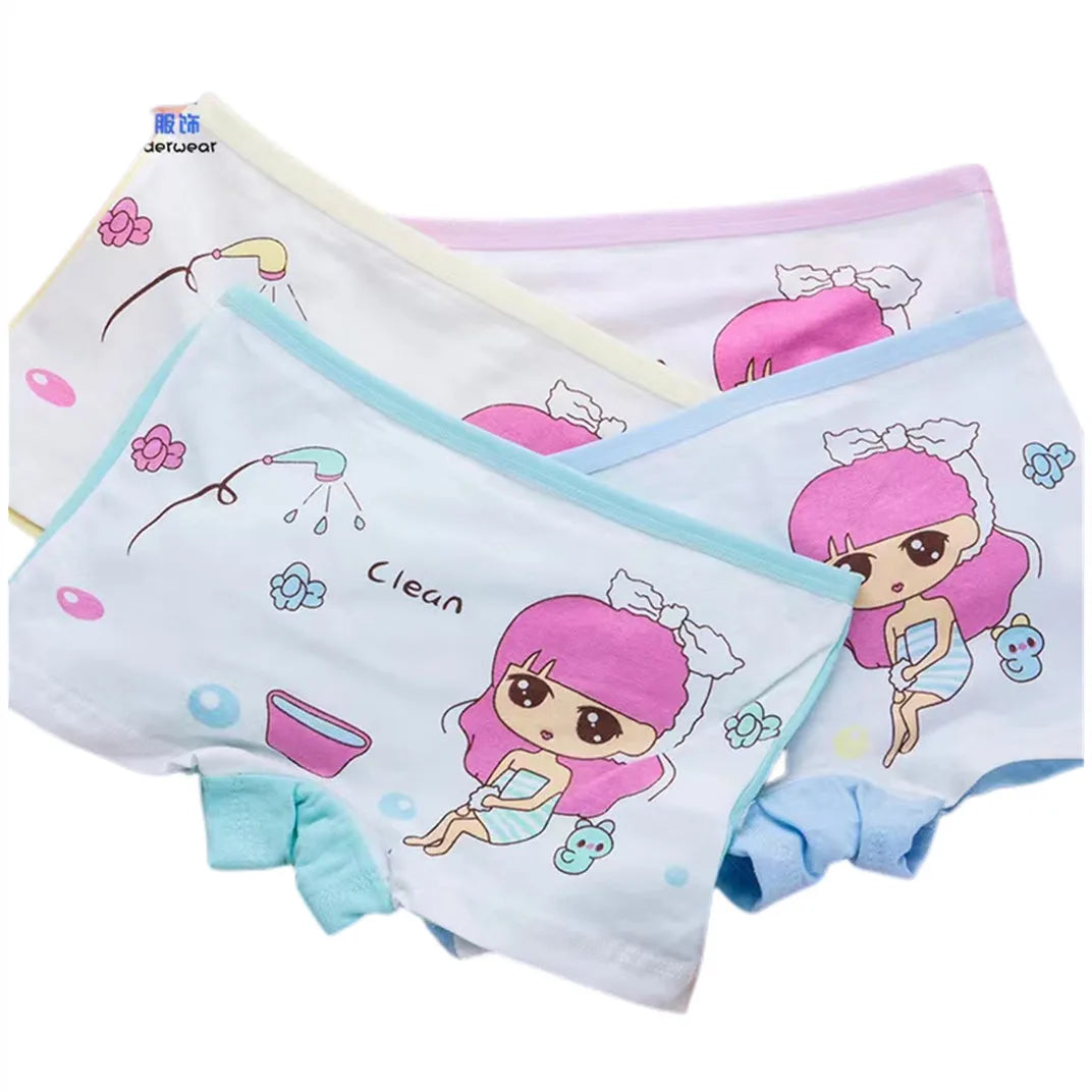 Lot 4 Culottes Fille Cartoon - Boxers Coton Imprimés Mignons 2-10 Ans