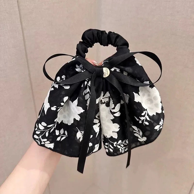 Chouchou Cheveux Nœud Ruban Floral Élégant 1/2Pcs - Élastique Tissu Vintage Motif Floral Style Romantique