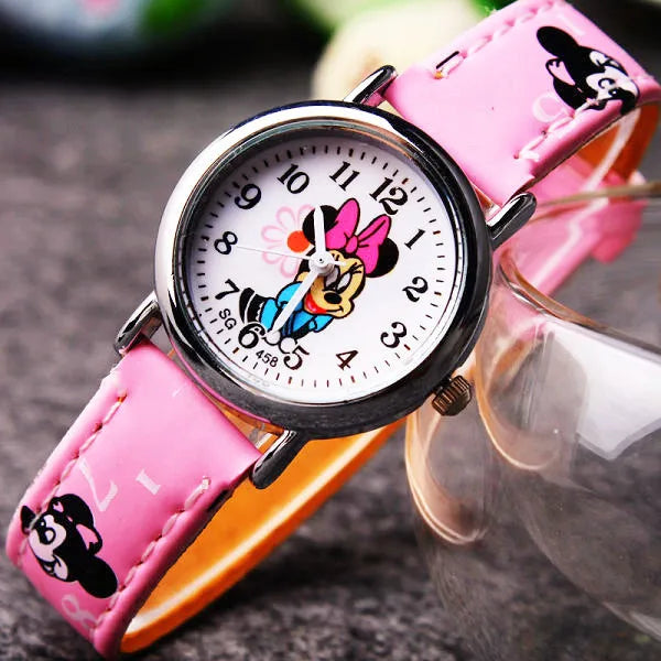 Montre Enfant Mickey Mouse Disney - Montre Quartz Cartoon Garçon Fille Cuir PU Cadeau