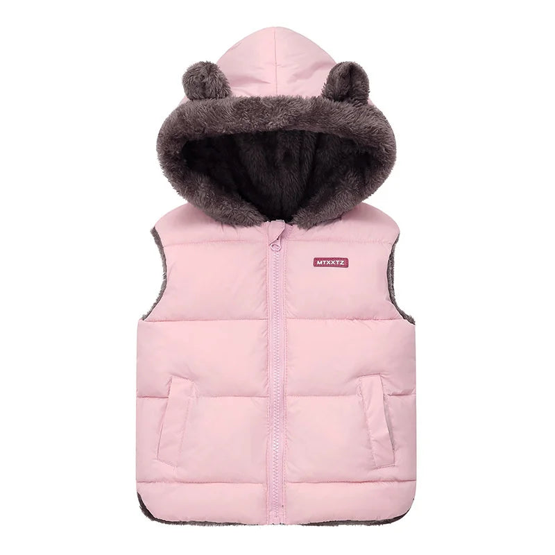 Gilet sans manches enfant hiver - Capuche doublé velours chaud