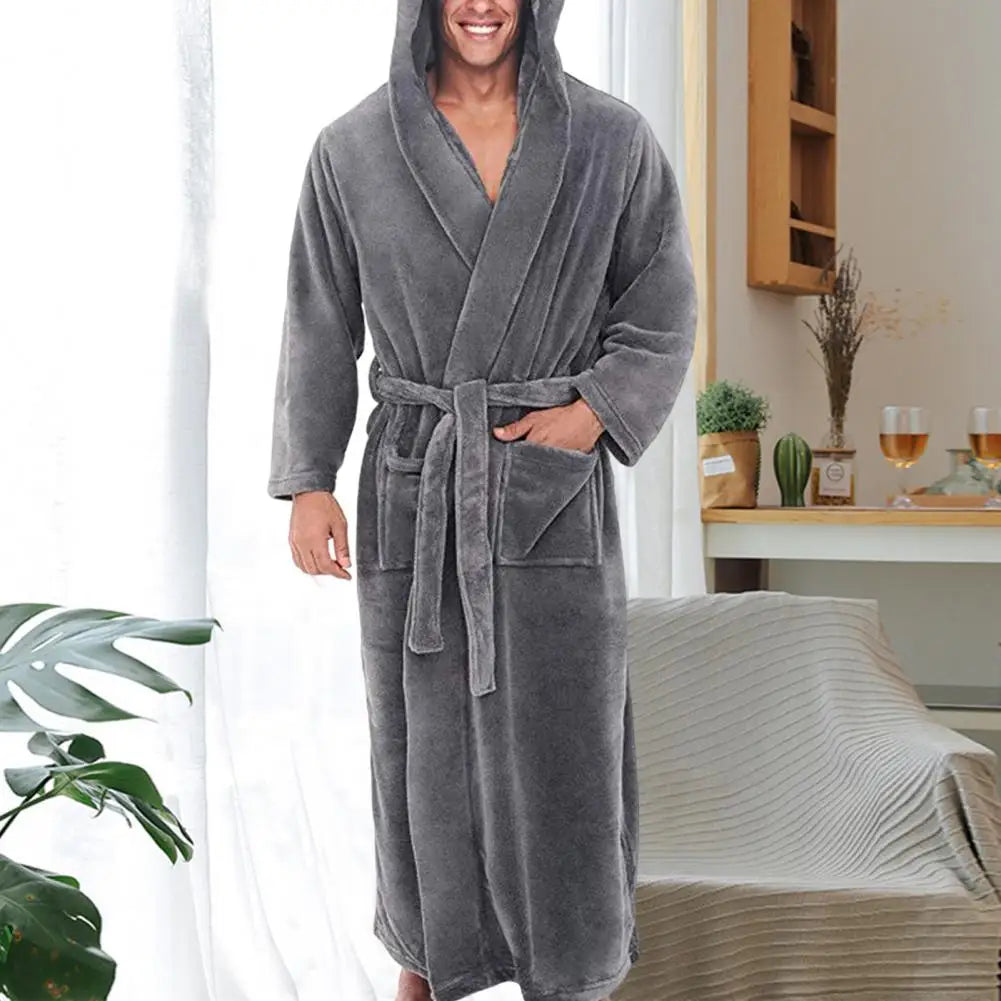 Peignoir Homme Flanelle à Capuche - Robe de Chambre Polaire Hiver