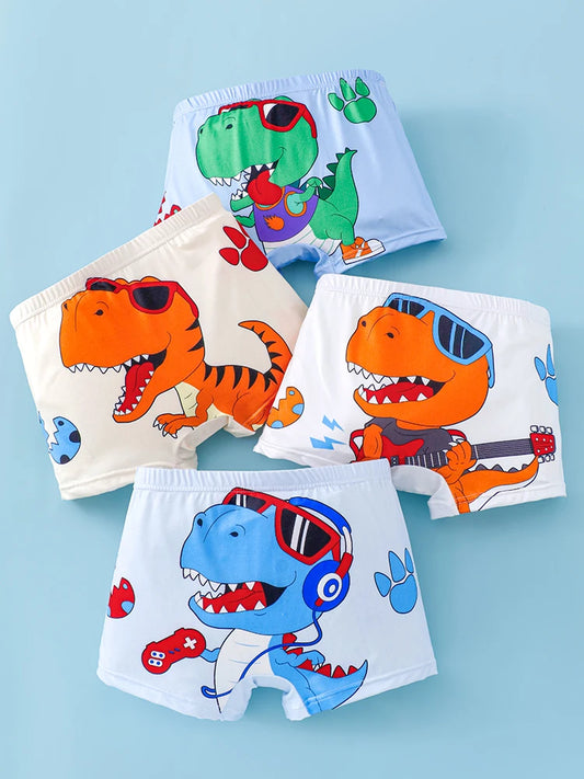 Lot 4 Boxers Garçon Ado Dinosaure - Sous-Vêtements Tricot Confortables Toutes Saisons 13-14 Ans