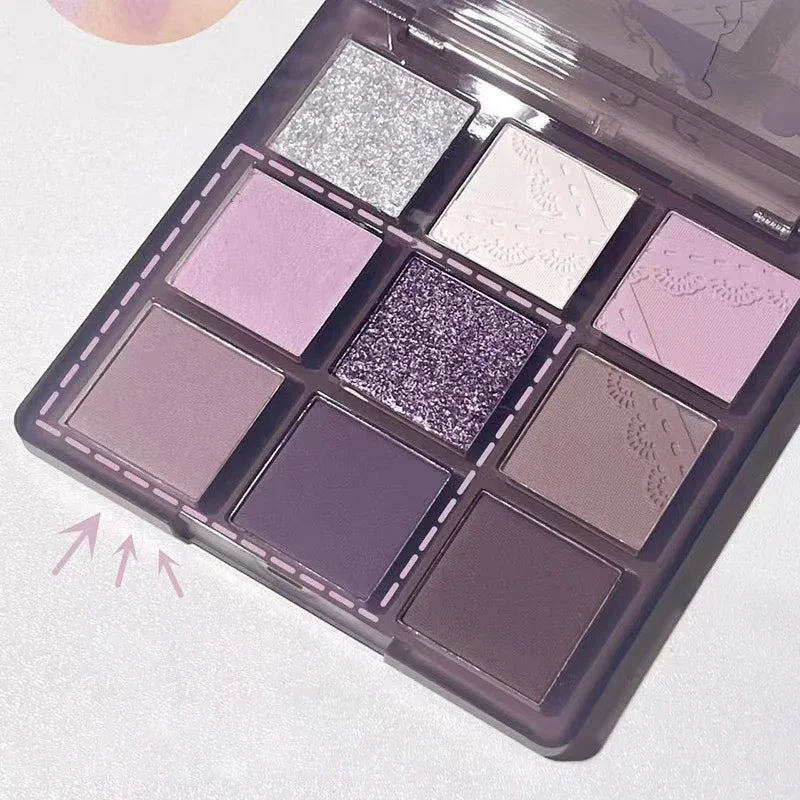 Palette Fard à Paupières 9 Couleurs Violet Gris Nacré Mat Punk Smokey Violet Paillettes Pigments Yeux Maquillage