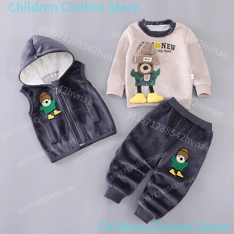 Ensemble 3 Pièces Bébé Hiver - Sweat + Pantalon + Gilet à Capuche - Vêtements Chauds Automne