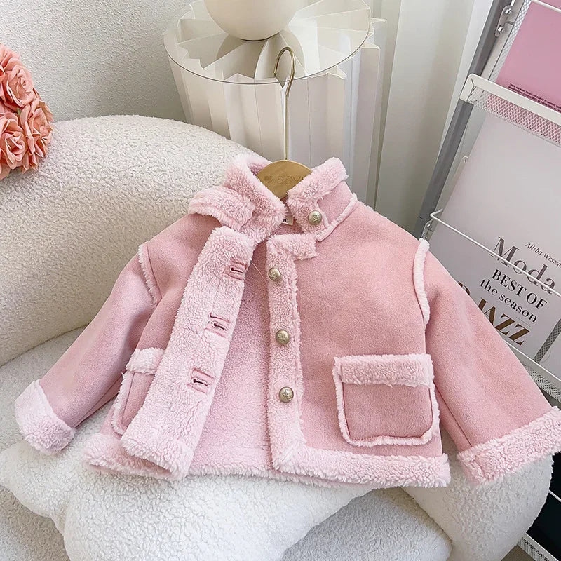 Manteau Fille Hiver - Veste Peluche Chaude Col Revers