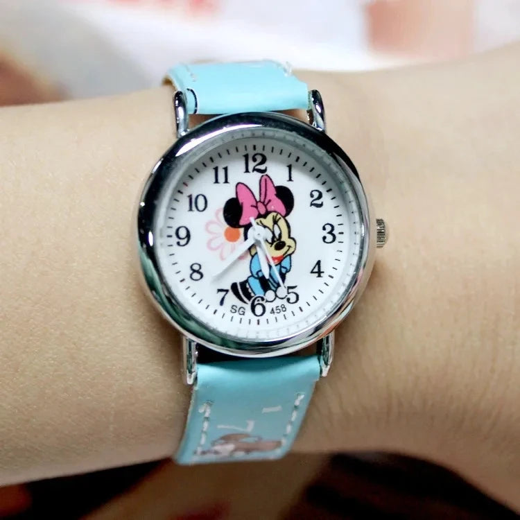 Montre Enfant Mickey Mouse Disney - Montre Quartz Cartoon Garçon Fille Cuir PU Cadeau
