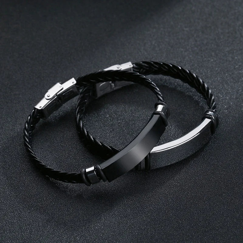 Bracelet Homme Cuir Torsadé Hip-Hop - Acier Inoxydable Rock Fashion