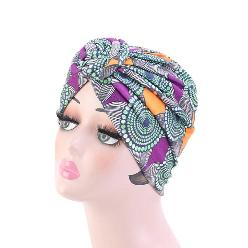 Turban Africain Plissé Motif Floral - Élégant & Confortable