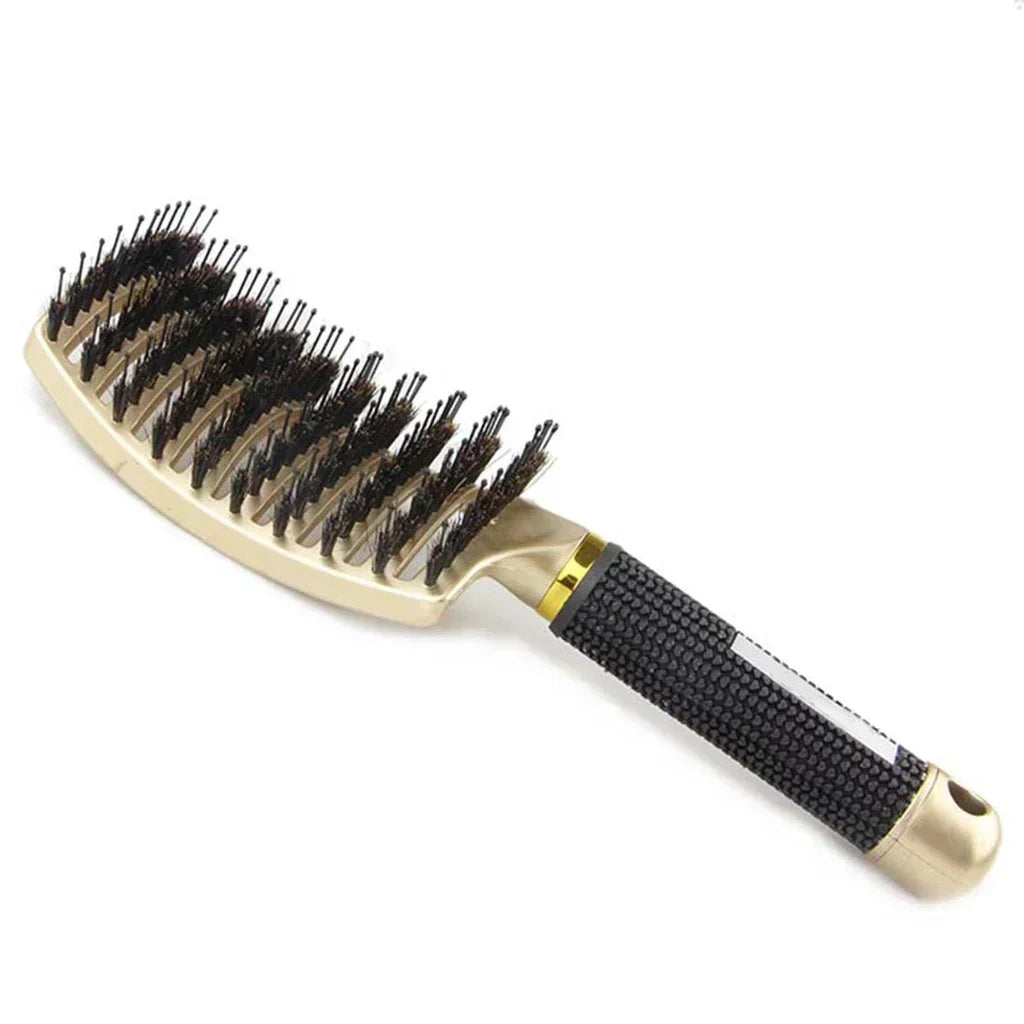 Brosse Cheveux Massage Cuir Chevelu - Poils Sanglier Nylon Femme Mouillés Bouclés Démêlage Salon Coiffure