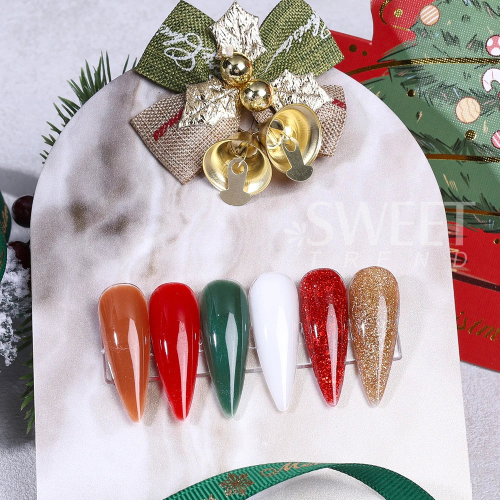 Lot 6pcs Poudre Acrylique Noël 10g - 3-en-1 Extension Sculpture Trempage Poudre Cristal Automne Hiver Nouvel An Manucure Décor