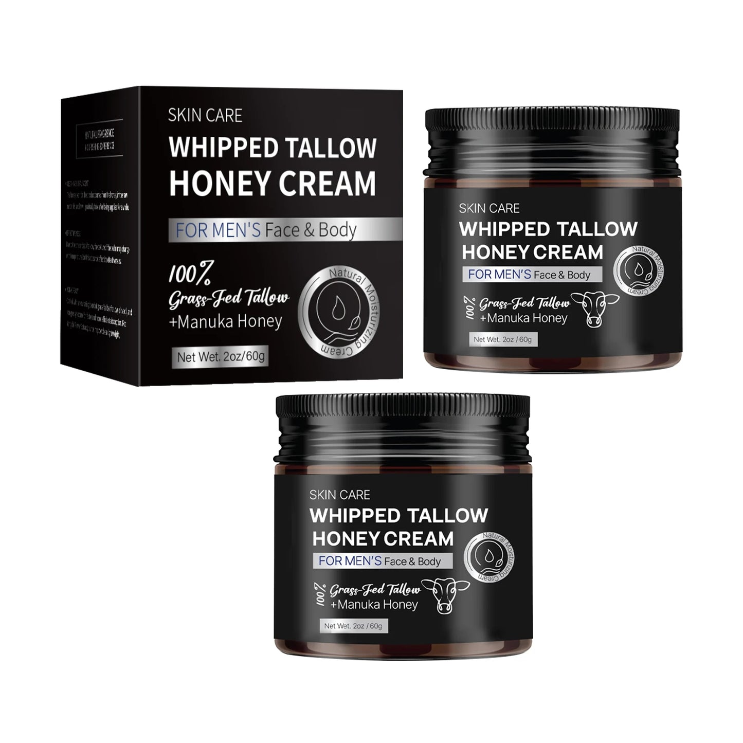 Crème Fouettée Tallow Miel Homme 60g - Hydratant Naturel Suif Nourri Herbe Miel Manuka Soin Visage Corps 2025