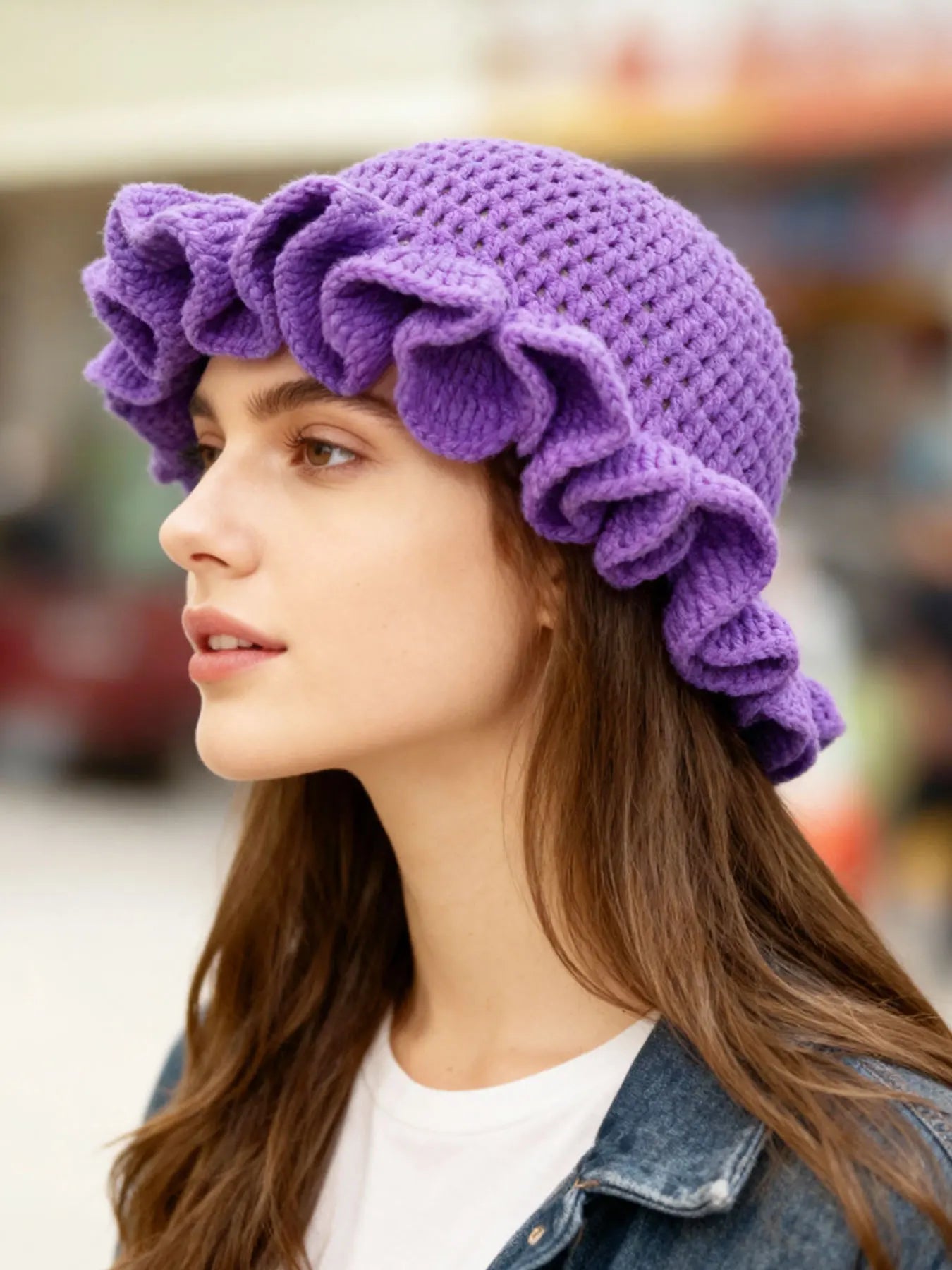 Chapeau Bob Tricoté Moelleux Femme - Bonnet Crochet Ajouré avec Volants Style Pêcheur pour Automne Hiver