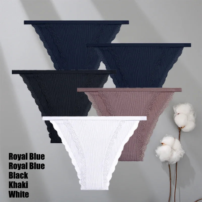 Lot 5 Culottes Dentelle Coton Femme - Slips Couleur Unie Sexy Confortables | Lingerie Respirante