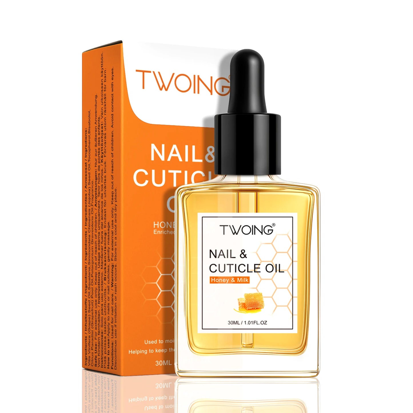 Huile Cuticules TWOING Miel Lait 30ml -Hydratante Ongles Peau Sèche Nutrition Soin
