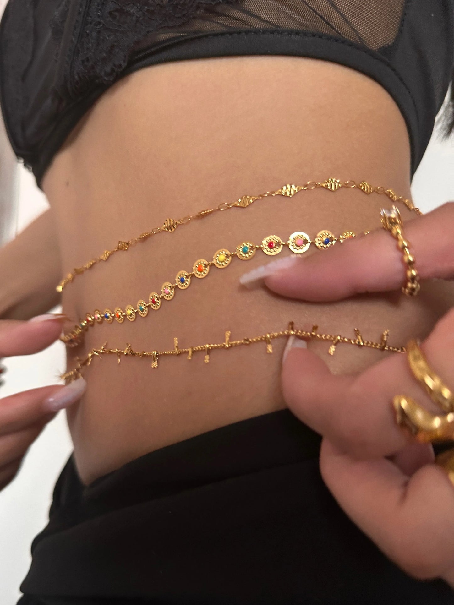 Chaîne Taille Fleur Gravée Or 18K - Belly Chain Acier Inoxydable Sexy Bikini Plage Été