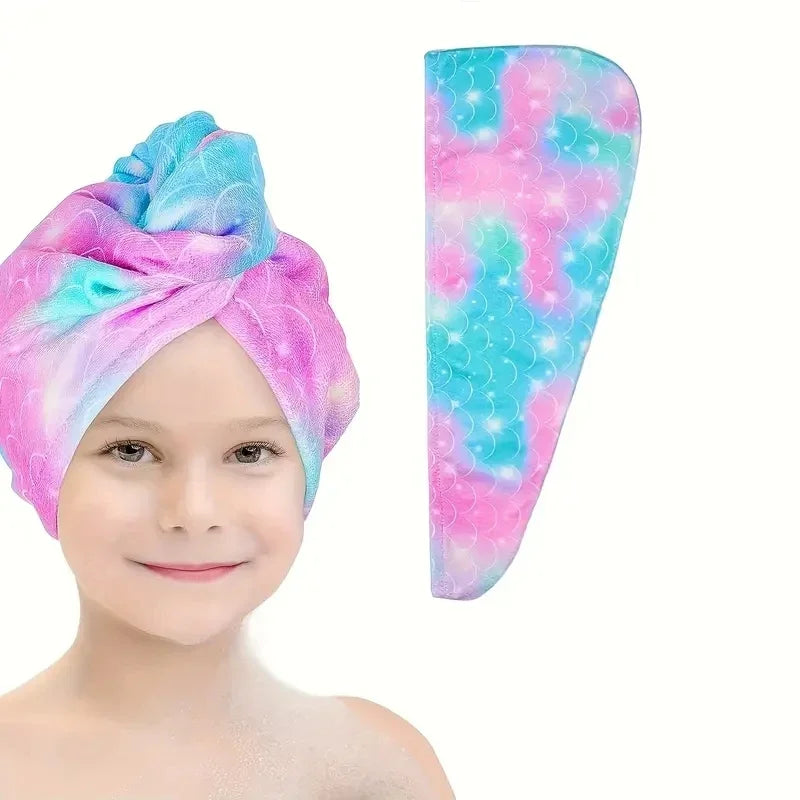 Serviette Cheveux Microfibre à Séchage Rapide - Bonnet Absorbant Imprimé Cartoon - Accessoire Salle de Bain